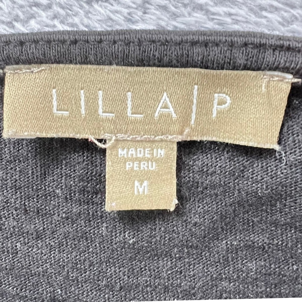 Lilla P Pleat Back Split Neck Tank Top Black Mixed Media Woven Knit Sleeveless M - Picture 5 of 8
